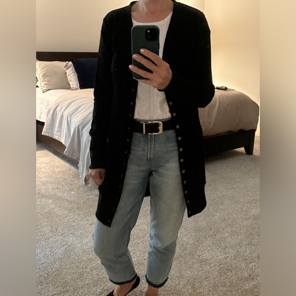 Snap Button Down Ribbed Cardigan Black Size S - Picture 6 of 10